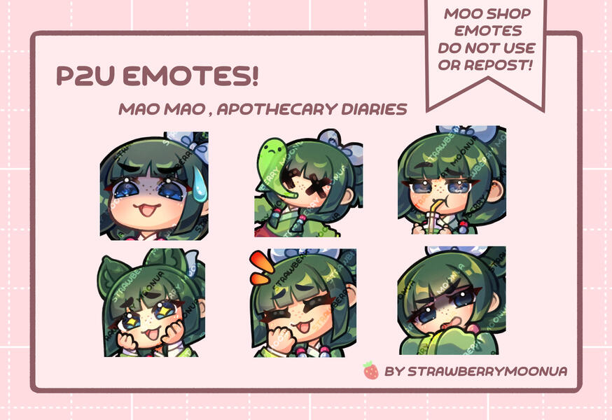 Five chibi emotes : The character is a person named Krrace. She has long flowy dark brown hair with two grey streaks in her hair. She has green hazelish eyes, and winged lashes. She has a black chocker ribbon with a bow, and a black cardigan. She also has